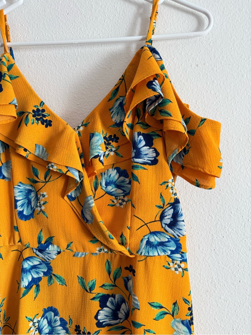 ☀️ BCX • Yellow Floral Ruffle Cold-Shoulder High-Low Dress • Juniors 9 or WM 8
